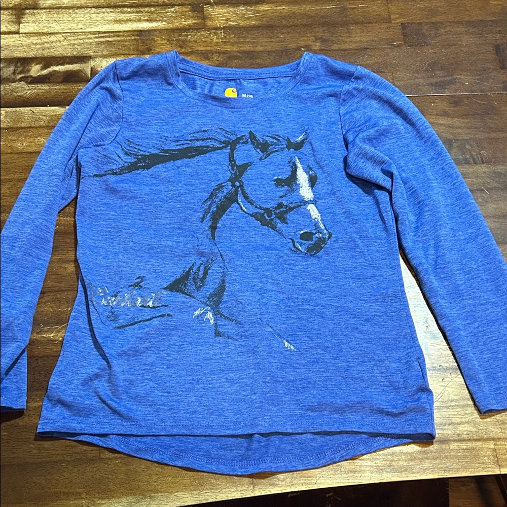 Carhartt Kids Blue Long Sleeve Tee with Horse Design